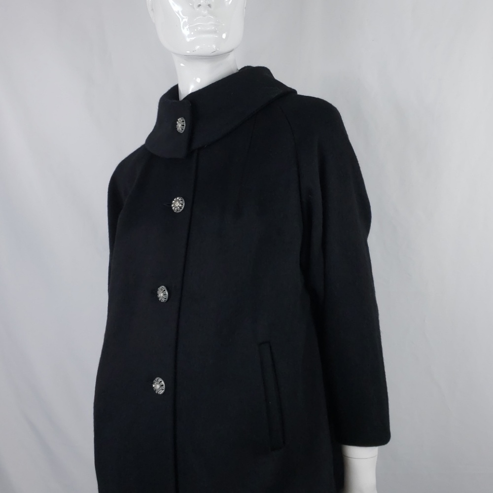 Vintage 60s Wool Long Coat Rhinestone buttons - Picture 2 of 8